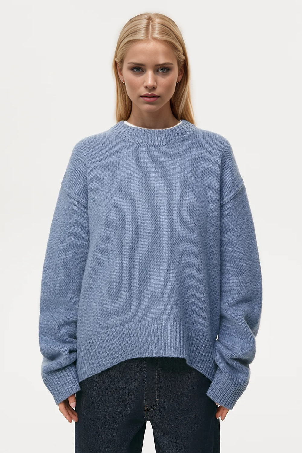 Round Neck Dropped Shoulder Sweater | Casual & Comfortable