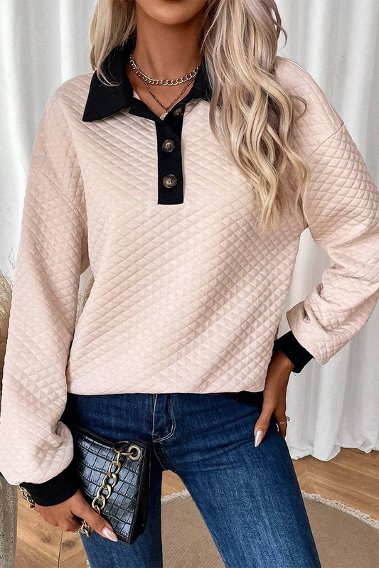 Textured Collared Neck Long Sleeve Top | Buttoned & Stylish