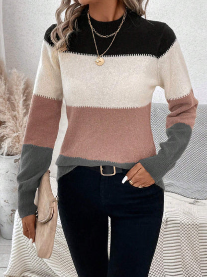 Color Block Mock Neck Long Sleeve Sweater | Bold & Cozy