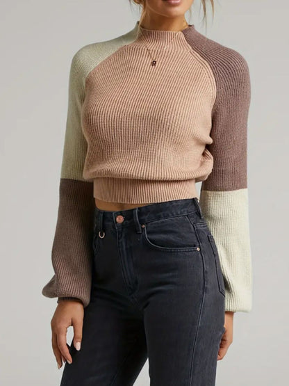 Contrast Mock Neck Long Sleeve Sweater | Stylish & Cozy