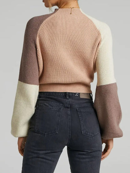 Contrast Mock Neck Long Sleeve Sweater | Stylish & Cozy