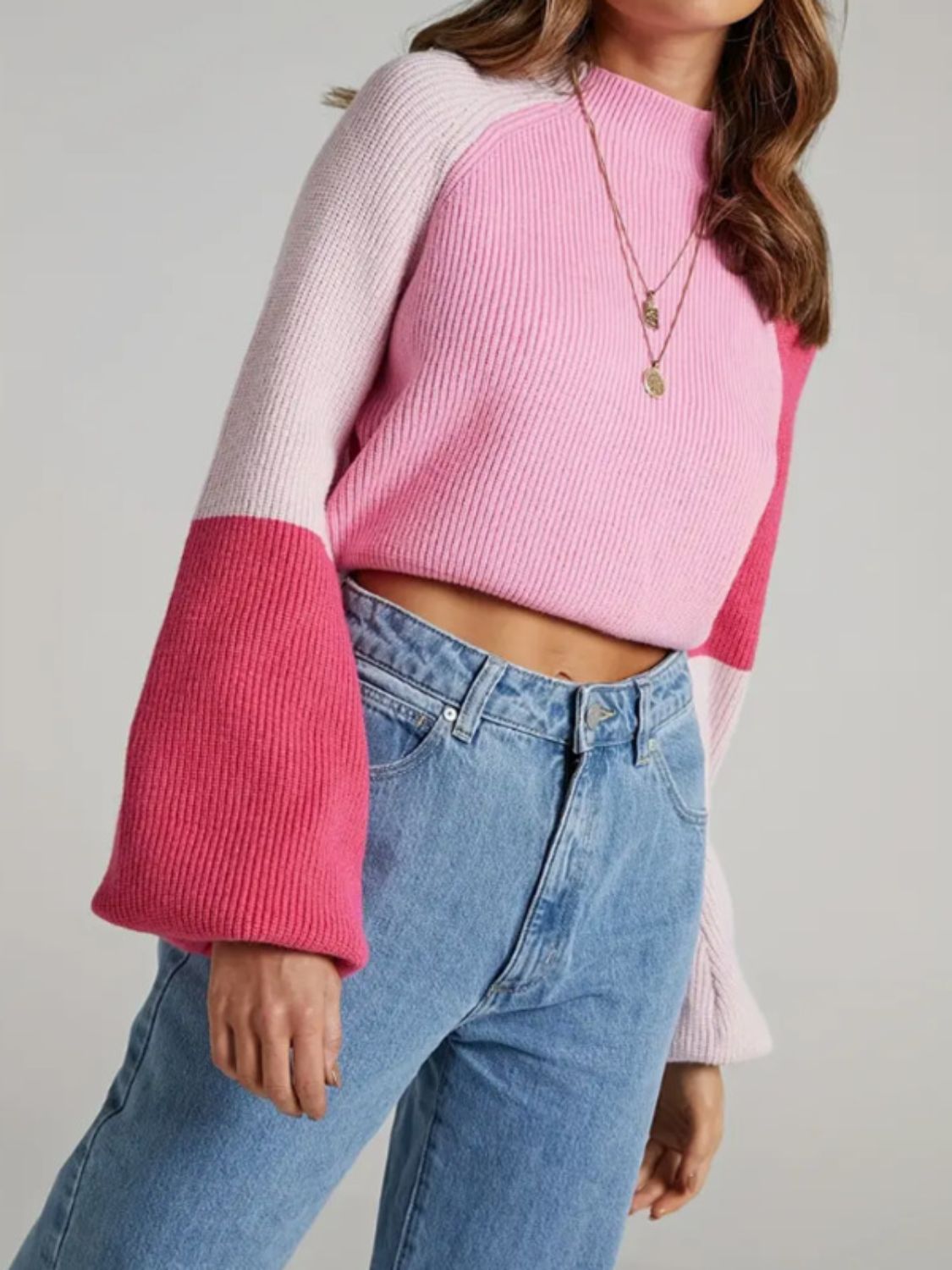 Contrast Mock Neck Long Sleeve Sweater | Stylish & Cozy