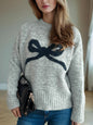 Long Sleeve Sweater with Centered Round Bow | Stylish & Cozy