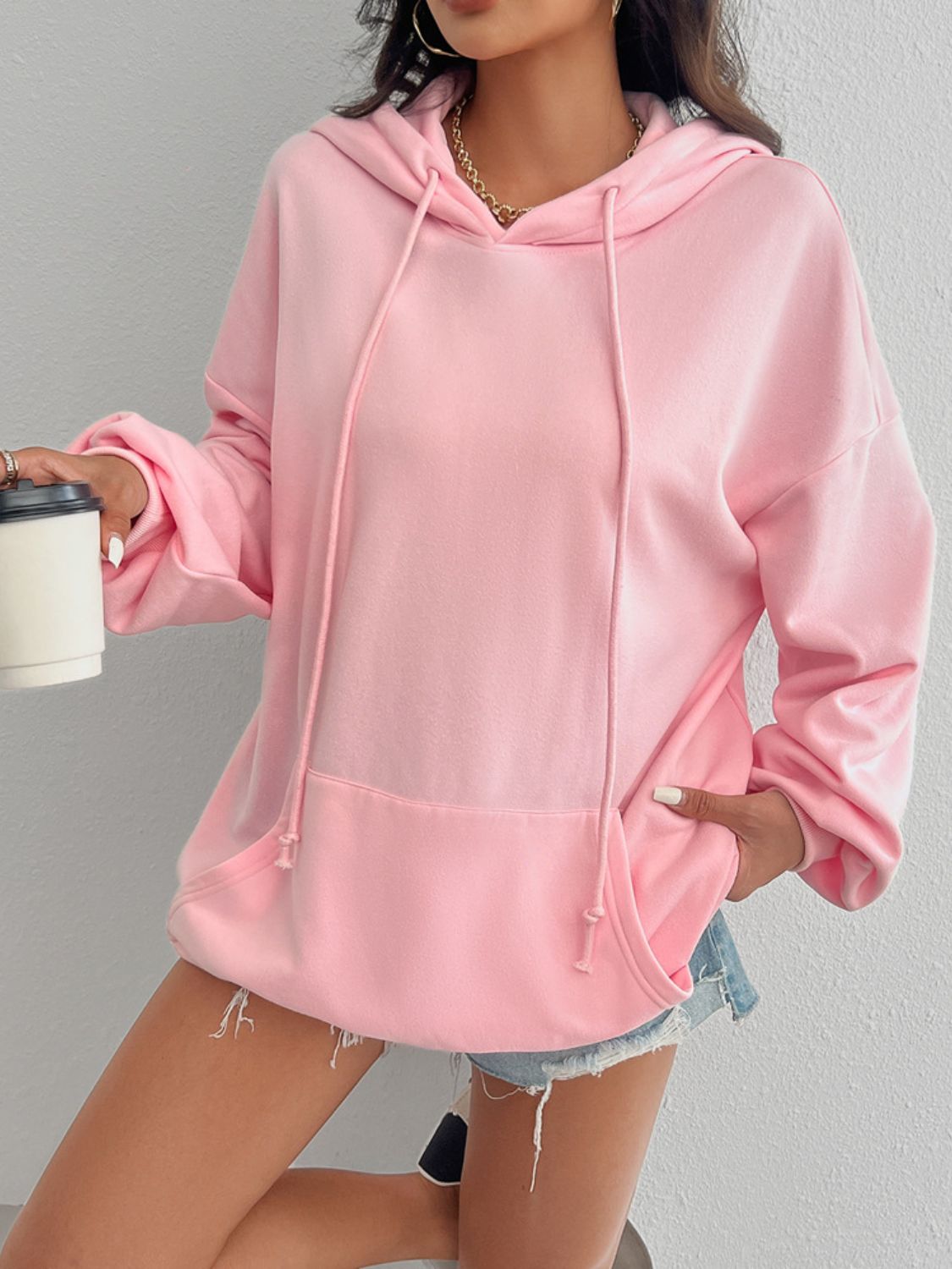 Drawstring Long Sleeve Hoodie | Cozy & Functional