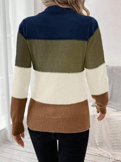 Color Block Mock Neck Long Sleeve Sweater | Bold & Cozy