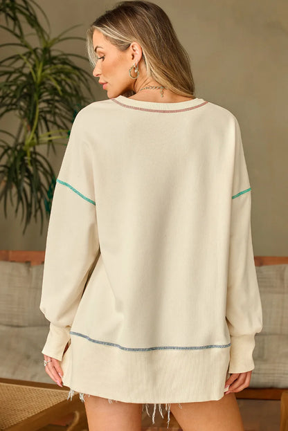 High-Low Contrast Stitching Round Neck Sweatshirt | Stylish & Comfortable