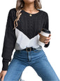 Cable-Knit Color Block Round Neck Sweater | Cozy & Stylish