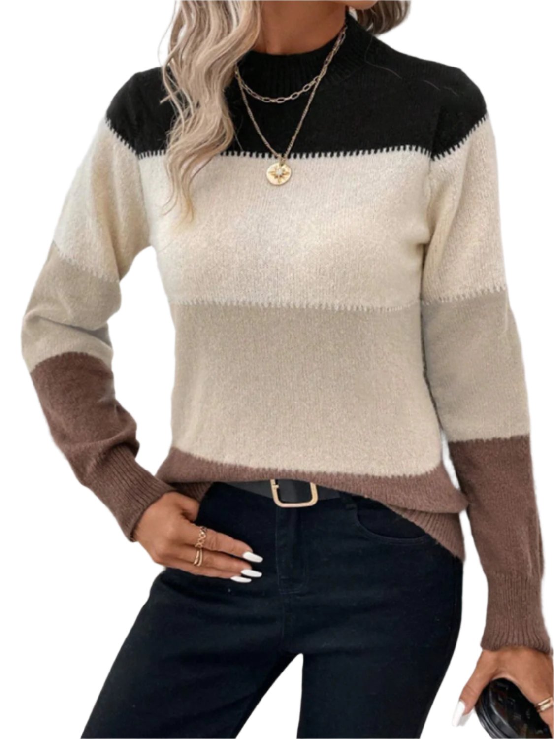 Color Block Mock Neck Long Sleeve Sweater | Bold & Cozy