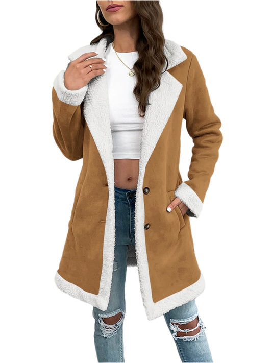 Contrast Button Up Lapel Collar Long Sleeve Coat | Chic & Sophisticated