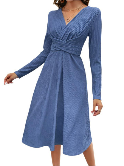 Crisscross Surplice Neck Long Sleeve Dress | Elegant & Stylish