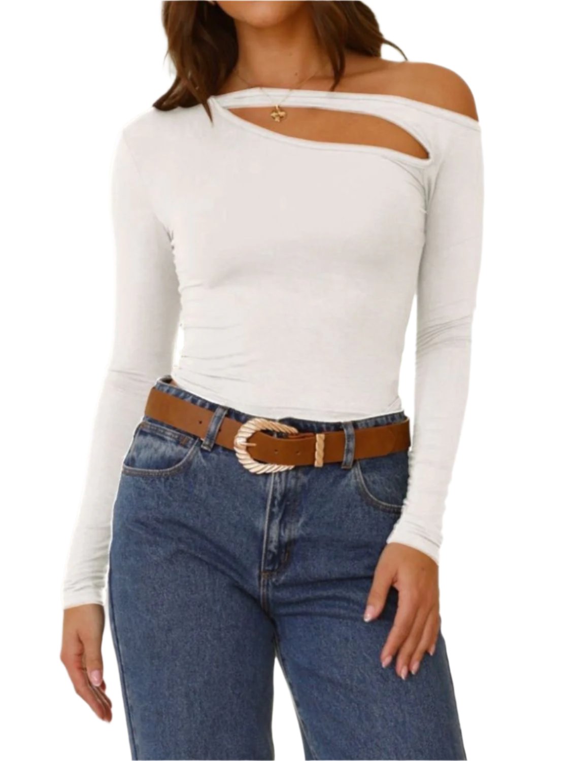 Cutout Asymmetrical Neck Long Sleeve T-Shirt | Bold & Trendy