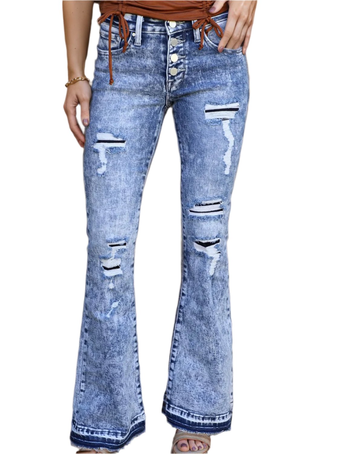 Distressed Button-Fly Bootcut Jeans with Pockets | Stylish & Edgy