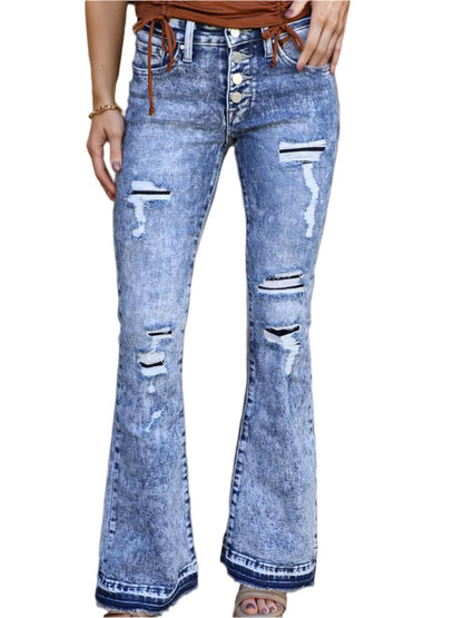 Distressed Button-Fly Bootcut Jeans with Pockets | Stylish & Edgy