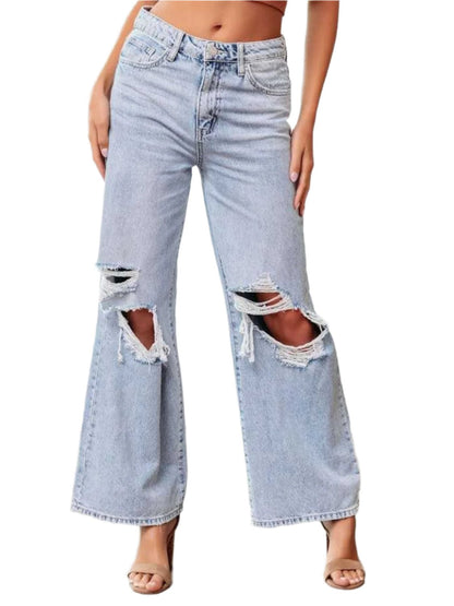 Distressed Wide Leg Jeans with Pockets | Edgy & Stylish