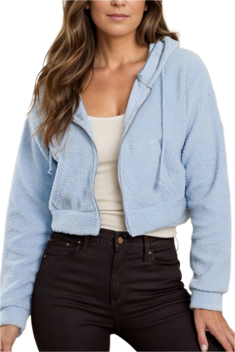 Drawstring Zip Up Long Sleeve Hoodie | Pocketed & Opaque