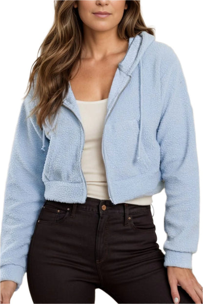 Drawstring Zip Up Long Sleeve Hoodie | Pocketed & Opaque