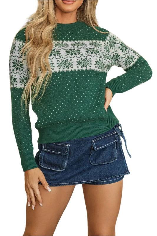 Graphic Round Neck Long Sleeve Sweater | Stylish & Cozy
