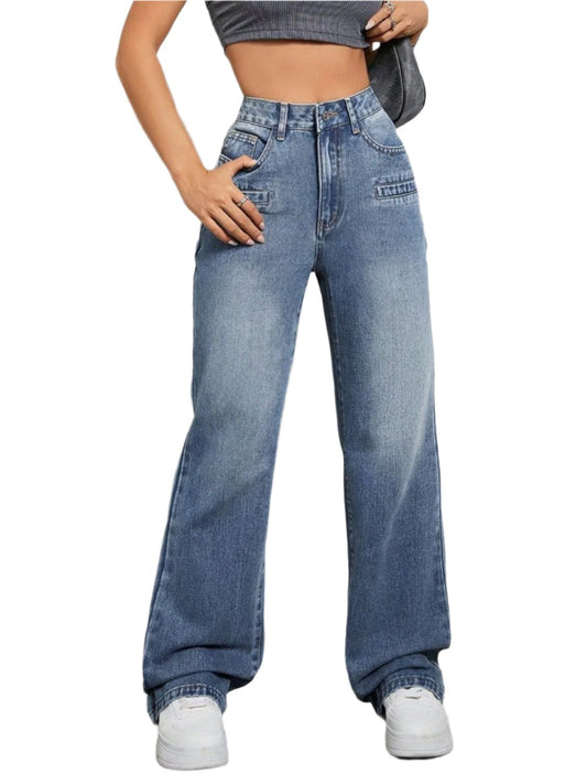 High Rise Wide Leg Jeans with Pockets | Trendy & Comfortable
