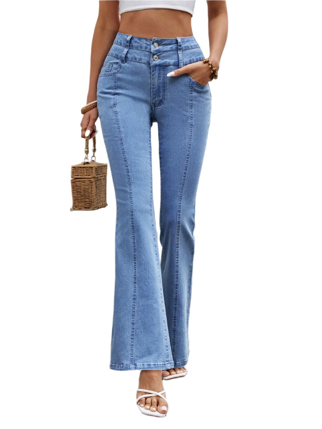 High Waist Flare Jeans with Pockets | Trendy & Flattering