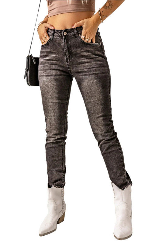 High Waist Raw Hem Skinny Jeans | Casual & Flattering Fit