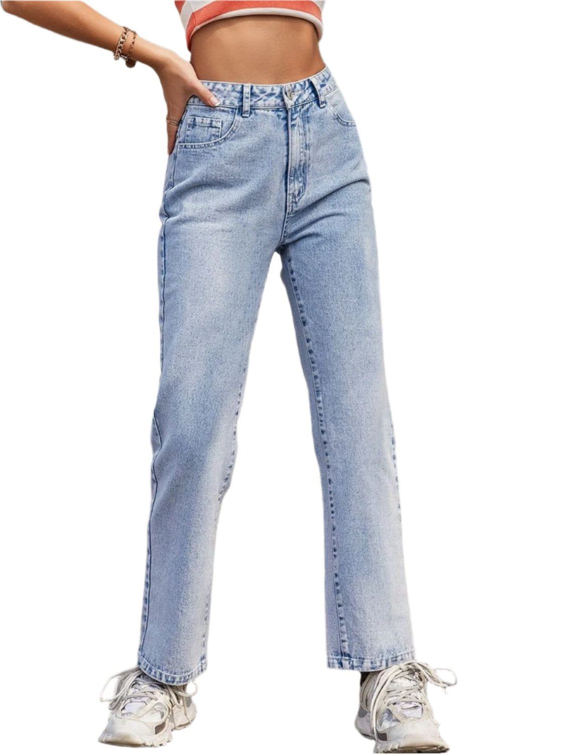 High Waist Straight Jeans with Pockets | Comfortable & Stylish