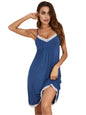 Lace Detail V-Neck Loungewear Dress | Comfort & Style in French Blue