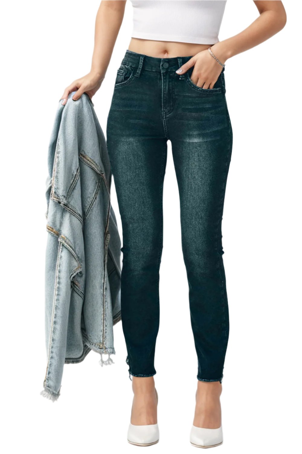 Mid-Rise Waist Skinny Jeans with Pockets | Sleek & Comfortable