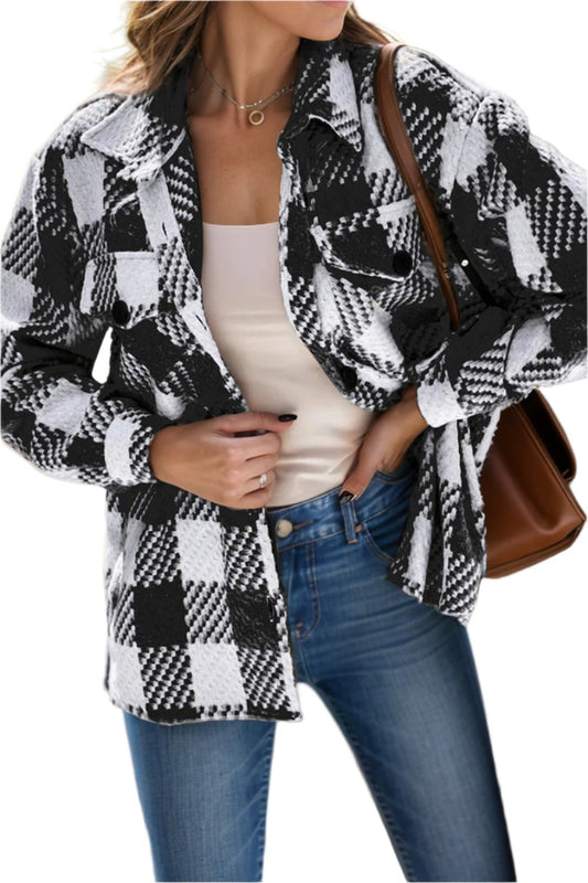 Plaid Button Up Long Sleeve Jacket | Casual & Stylish
