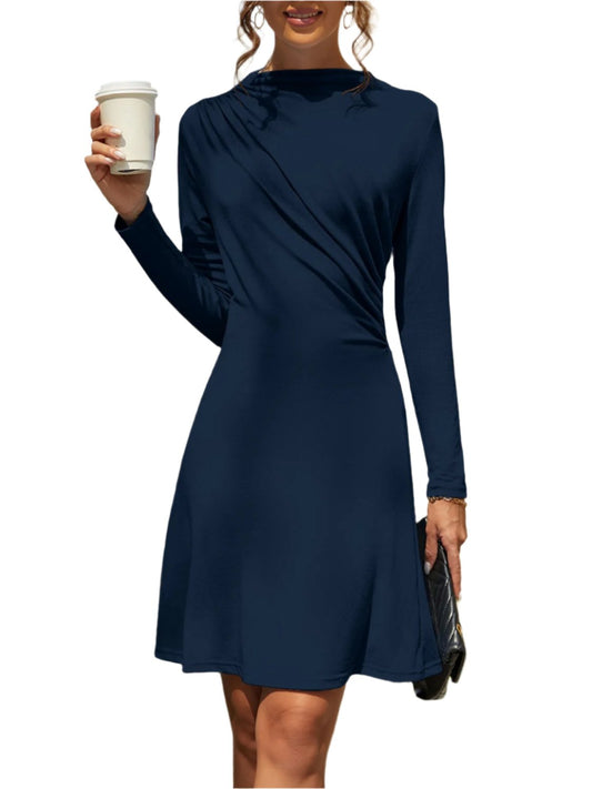 Ribbed Round Neck Long Sleeve Dress | Casual Comfort