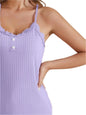 Ribbed Scoop Neck Top and Shorts Lounge Set | Lace Detail & Buttons in Light Blue in Lavender