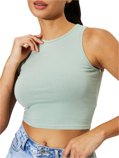 Round Neck Cropped Tank | Essential & Versatile in Sage
