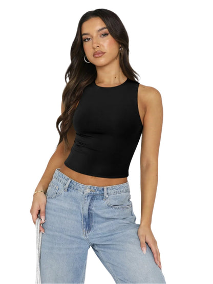 Round Neck Cropped Tank | Simple & Stylish in Black