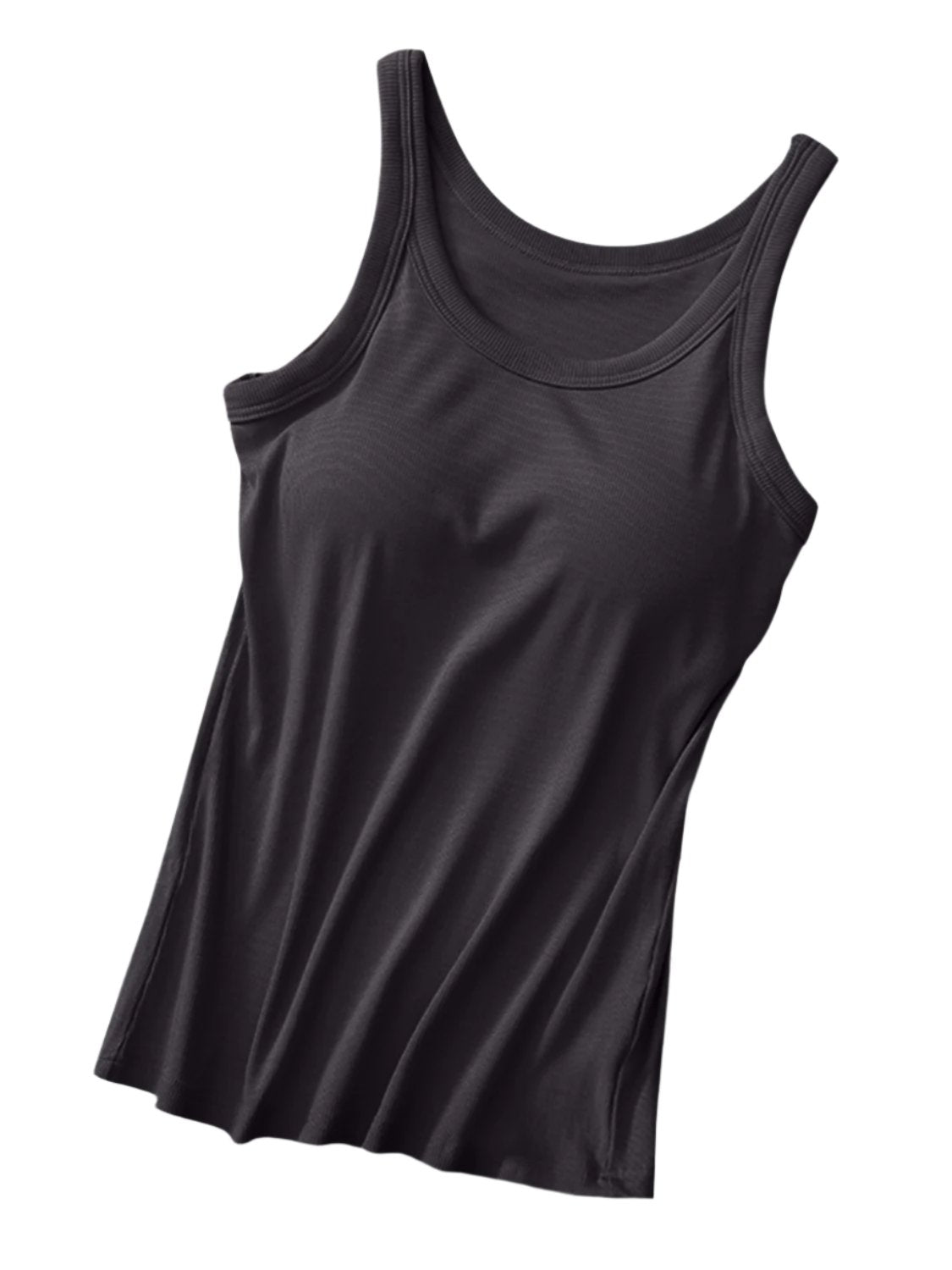 Round Neck Tank with Built-In Bra | Comfortable & Supportive in Dark Gray