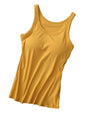 Round Neck Tank with Built-In Bra | Comfortable & Supportive in Mustard