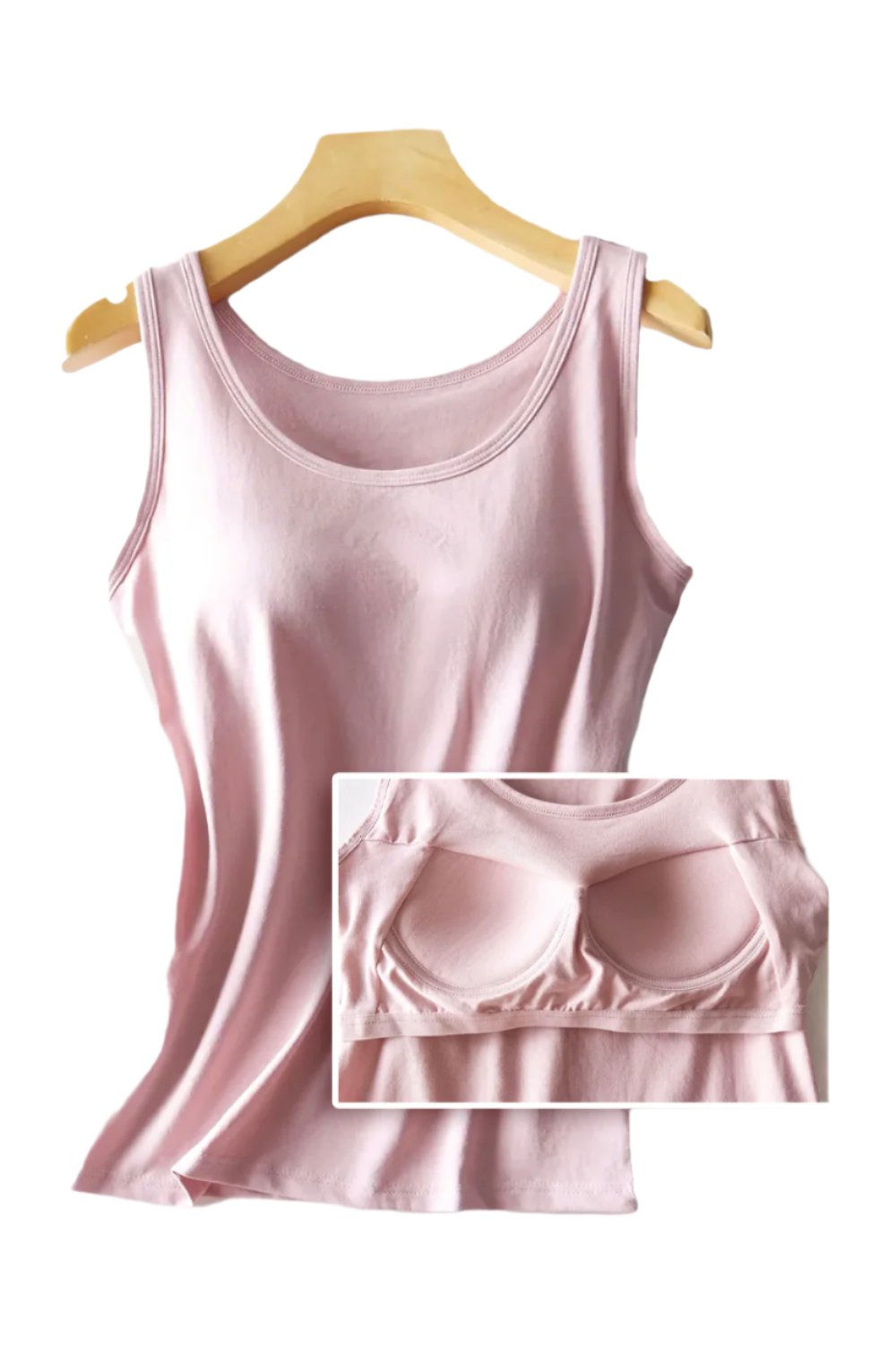 Round Neck Tank with Built-In Bra | Soft & Supportive in Pink