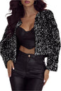 Sequin Open Front Long Sleeve Jacket | Glamorous & Chic in Black