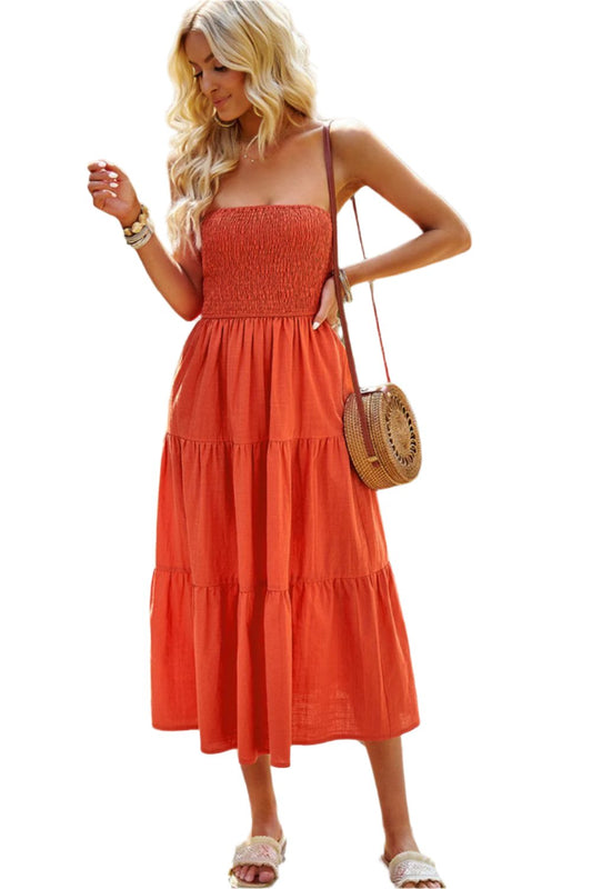 Smocked Strapless Tiered Midi Dress | Boho Chic