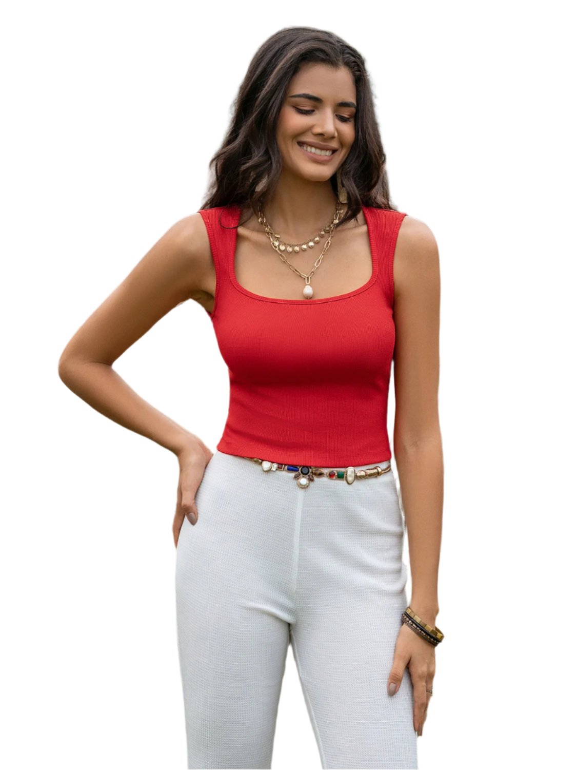 Square Neck Cropped Tank | Sleek & Versatile in Red