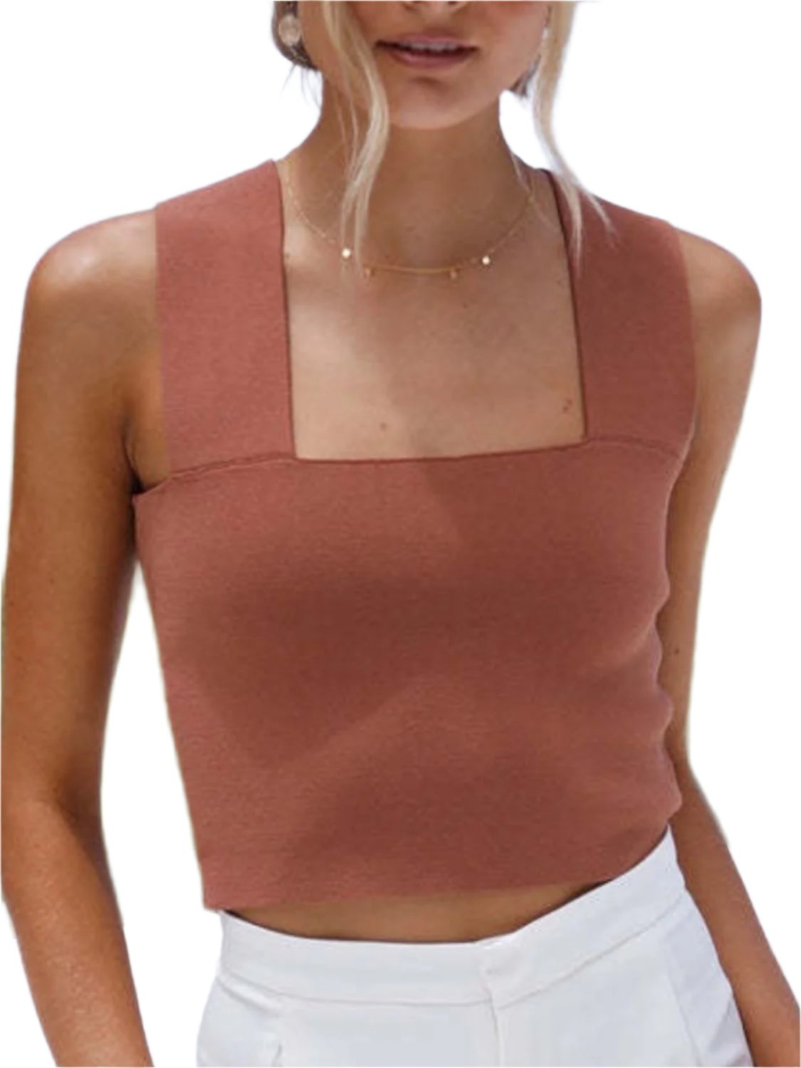Square Neck Wide Strap Tank | Classic & Comfortable in Brown