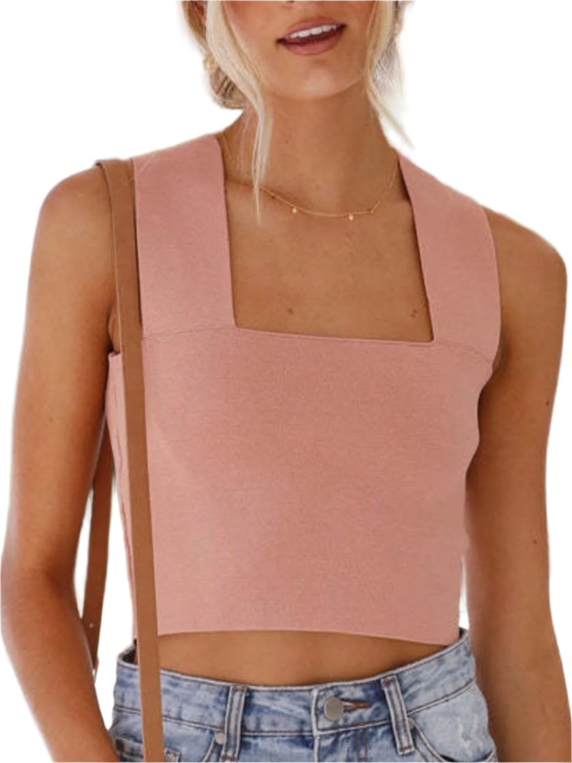 Square Neck Wide Strap Tank | Classic & Comfortable in Dusty Pink