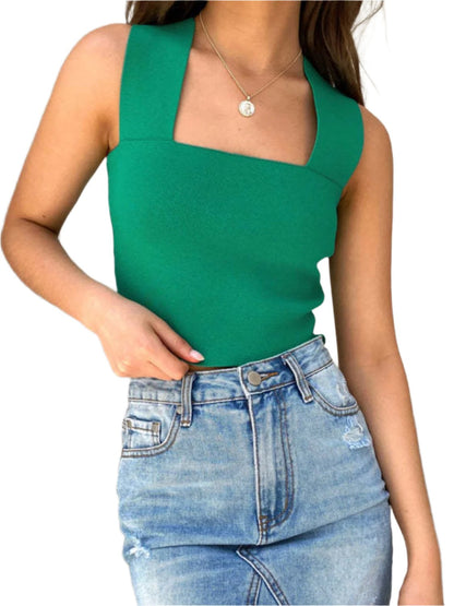 Square Neck Wide Strap Tank | Classic & Comfortable in Green