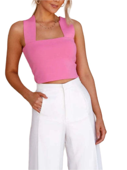 Square Neck Wide Strap Tank | Classic & Comfortable in Hot Pink