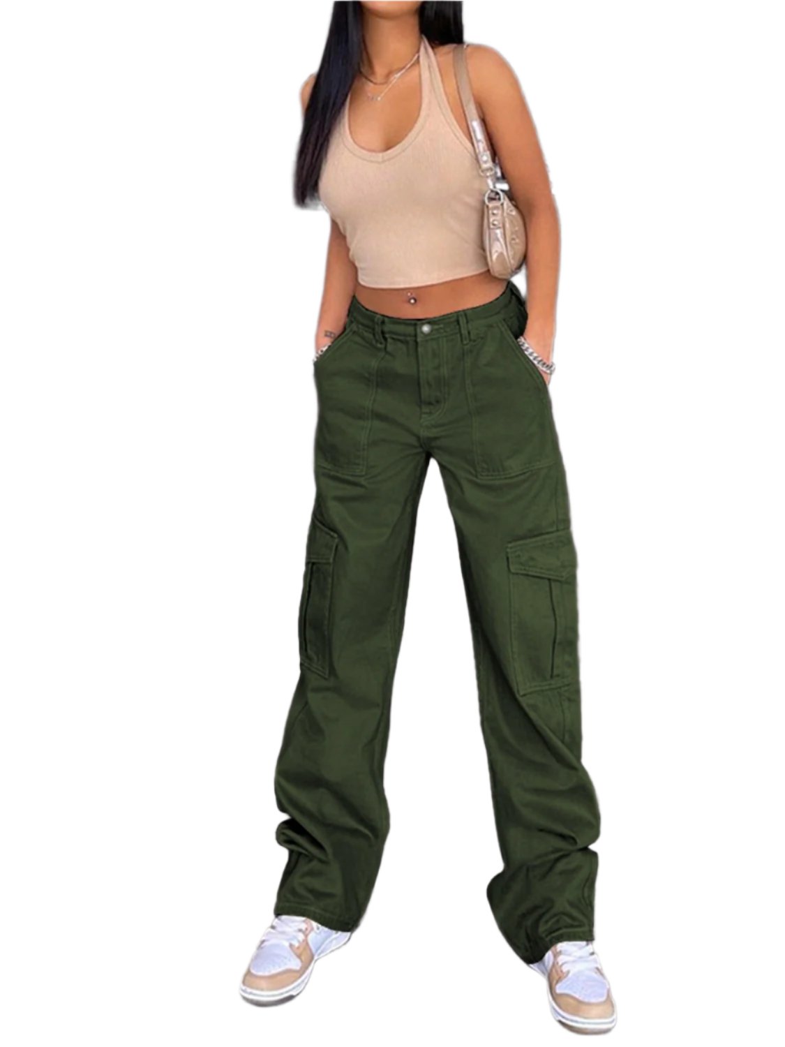Straight Jeans with Pockets | Classic & Durable in Army Green