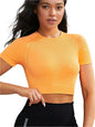 Tangerine Cropped Round Neck Active Top | Slim Fit & Sporty