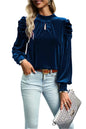 Tie Up Mock Neck Velvet Long Sleeve Blouse | Elegant & Chic in Navy