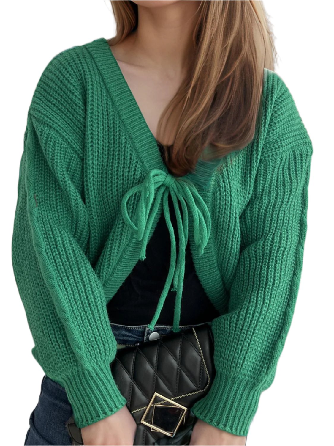 Tied Dropped Shoulder Long Sleeve Cardigan | Cozy & Stylish in Green