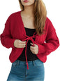 Tied Dropped Shoulder Long Sleeve Cardigan | Cozy & Stylish in Scarlet