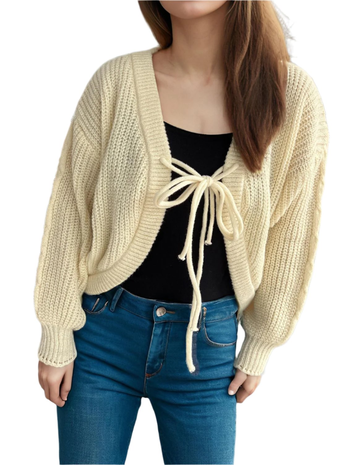 Tied Dropped Shoulder Long Sleeve Cardigan | Cozy & Stylish in Tan