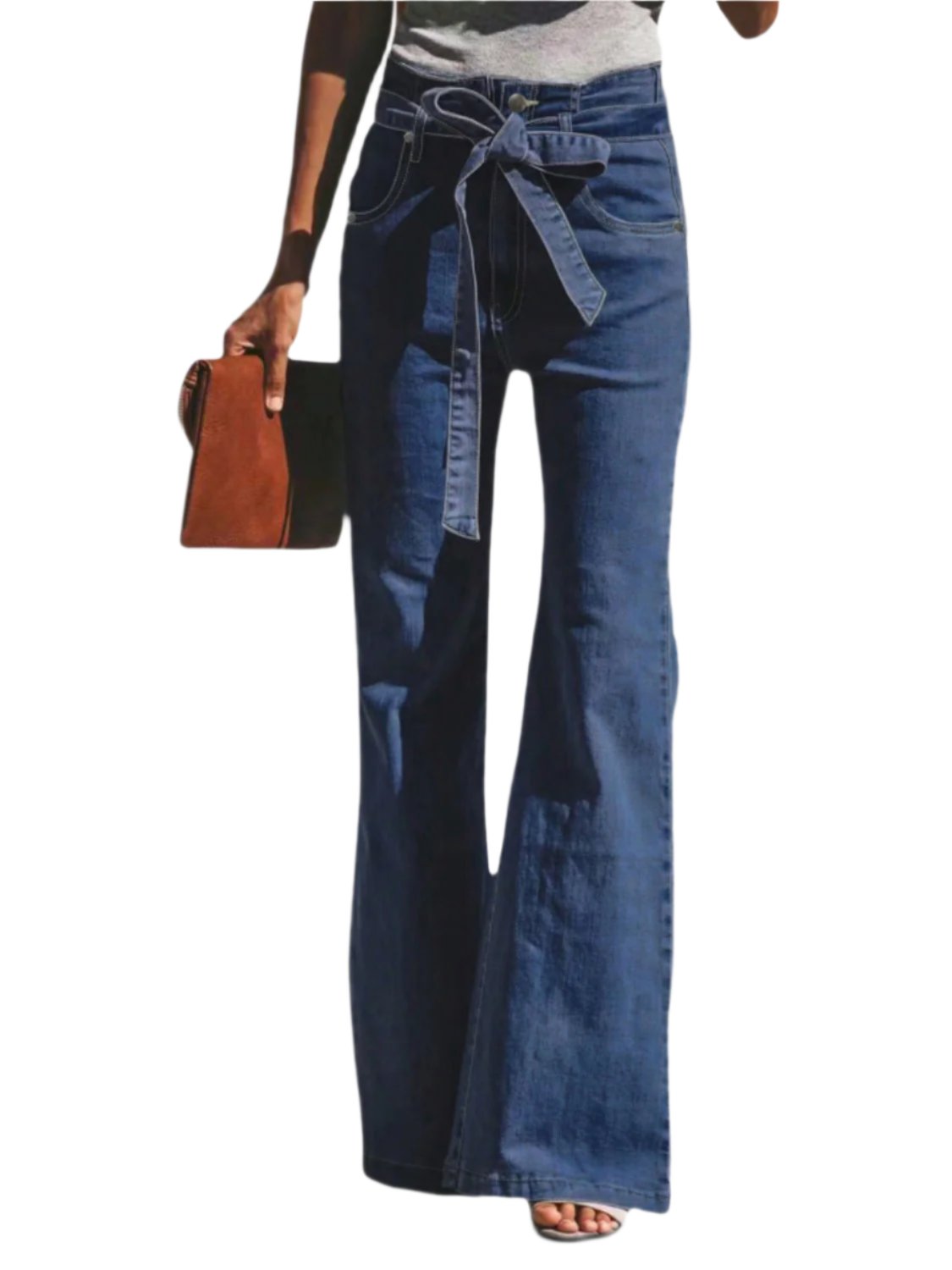 Tied Flare Jeans with Pockets | Trendy & Comfortable in Navy