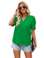 V-Neck Short Sleeve Blouse | Classic & Versatile in Mid Green